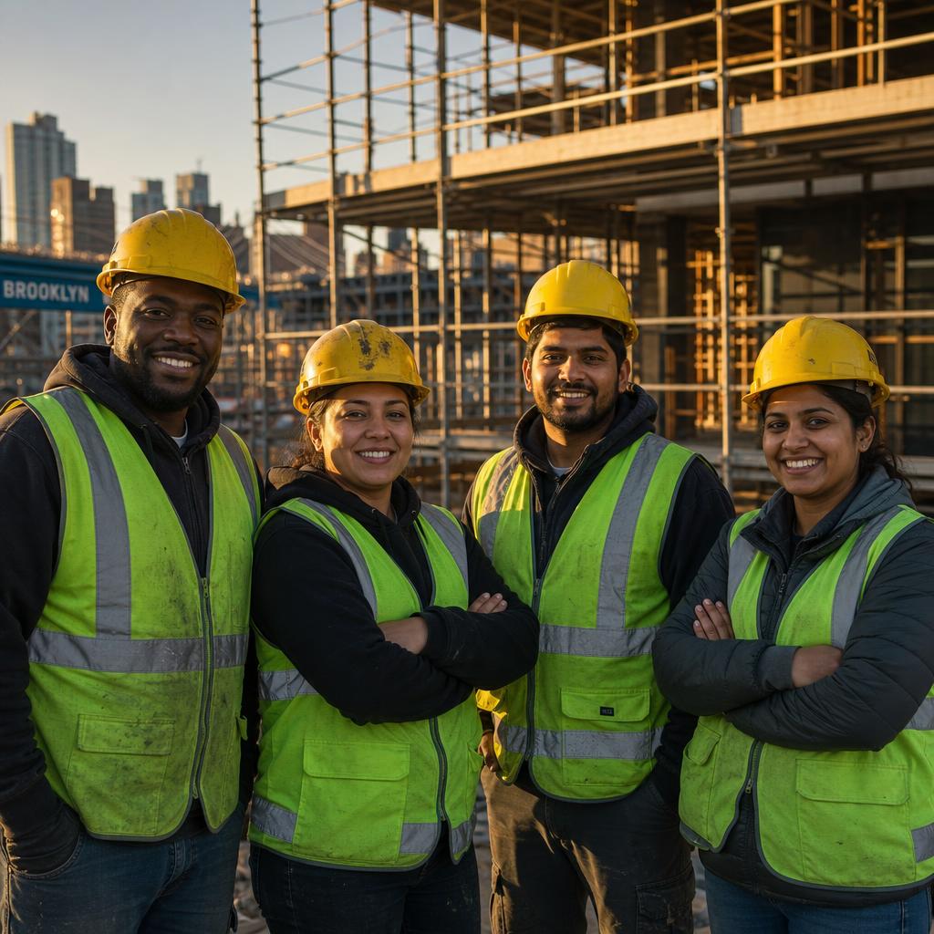 Construction workers at a Brooklyn job site